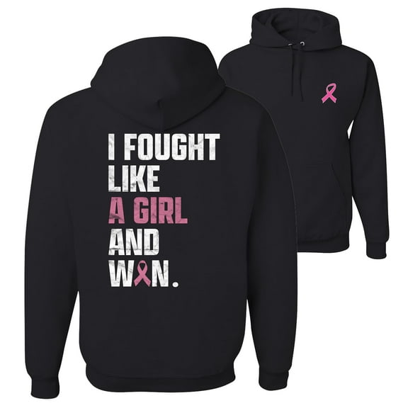 Wild Bobby I Fought Like A Girl and Won Breast Cancer Awareness Front and Back Unisex Hoodie Sweatshirt, Black, Small