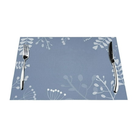 

ZNDUO Placemats 4 PCS Heat Resistant Stain Resistant Woven PVC Insulation Placemats Durable Washable Elegant Table Mats for Dining-Blue Plant Flowers 18 x12