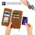 thumbnail image 5 of Allytech Crossbody Strap Wrist Design Case for iPhone 14 6.1" 2022, Retro Leather Zipper Purse Card Holders Flip Folio Case Detachable Magentc Shell [PC Backplane + TPU Frame] SHockproof Case, Brown, 5 of 6