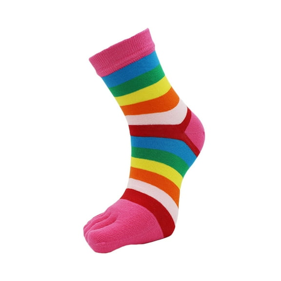 WHAMVOX Women's Five Finger Socks Colorful Stripped Cotton 5 Toe Socks for Women (Rose Red)