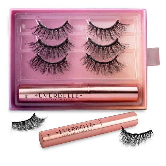 Pestañas Magnéticas Premium EVERBELLE 3pack + Delineador Queen
