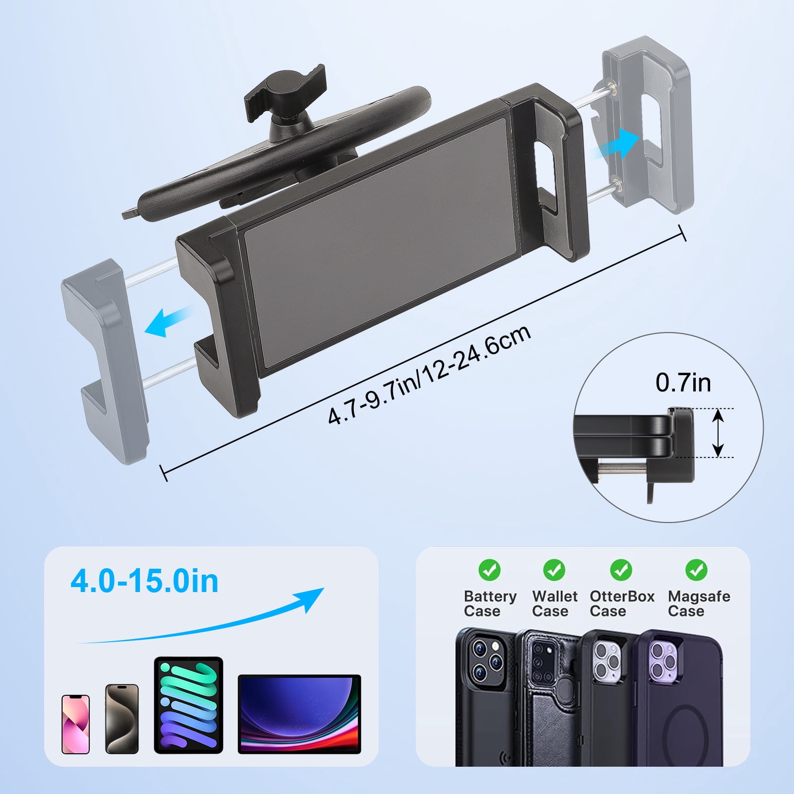 EEEkit 2-in-1 Car Slot Tablet Holder, Universal 360° Rotation CD Player Phone Mount for 4-15in Devices, Black