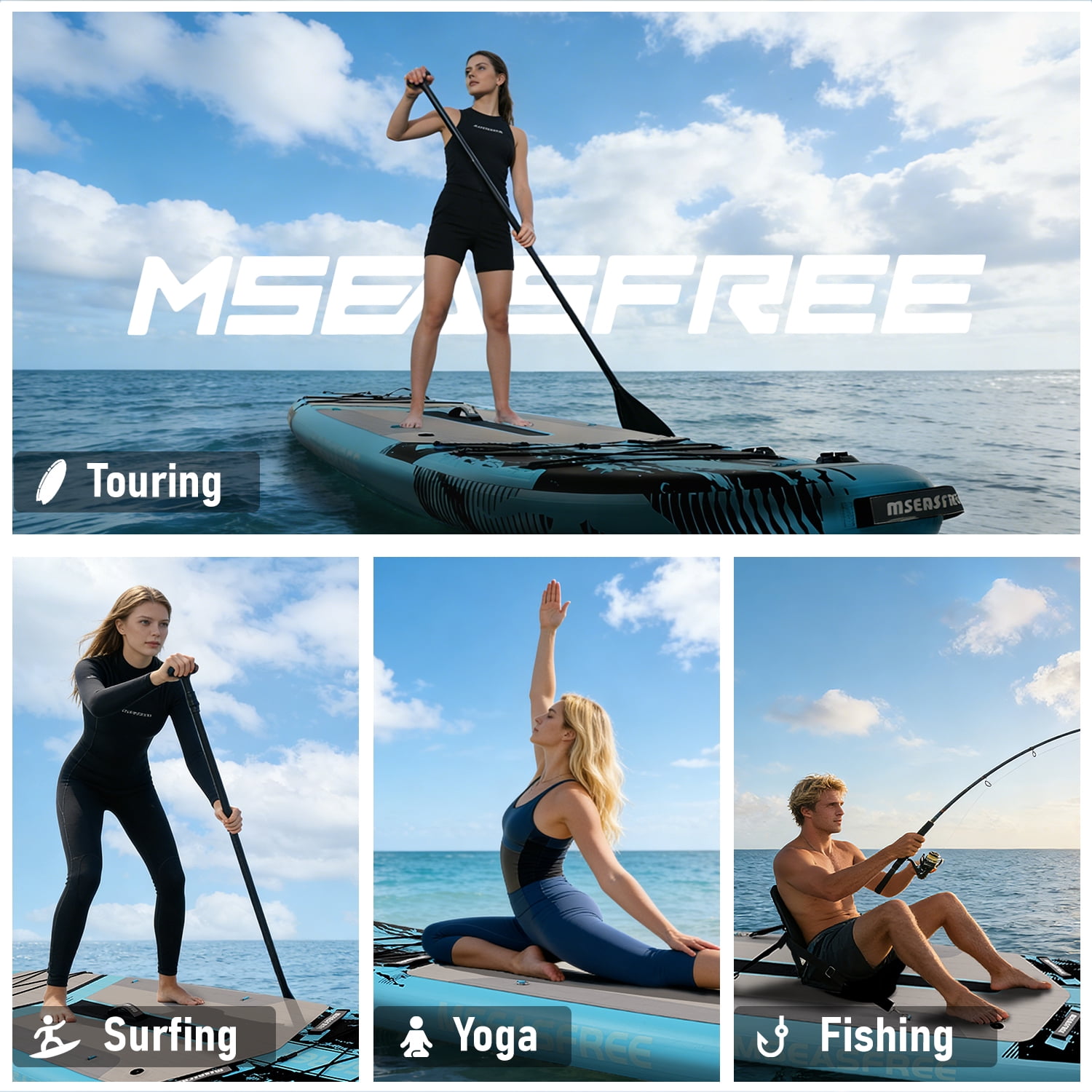 MSEASFREE 11 ft Inflatable Paddle Board Stand up Paddle Board All-Purpose Fishing Board with Full SUP Accessories