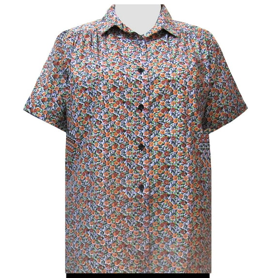 A Personal Touch Women's Plus Size Short Sleeve Button-Up Cotton Blouse with Shirring - Marigold Tres Jolie - 3X