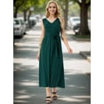 thumbnail image 2 of DARING DIVA Maxi Sleeveless V Neck Tie Waist Casual Long Dress S Dark Green, 2 of 7