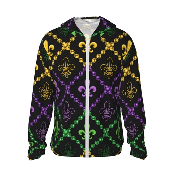 Fotbe Mardi Gra Geometric Chaqueta con Protección Solar UPF 50+ para Hombre y Mujer, Camisa con Capucha y Bolsillos-3X-Large