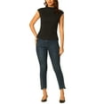 thumbnail image 2 of INSPIRE CHIC Women's Mock Neck Blouse Basic Cap Sleeve Knitted Tops M Black, 2 of 6