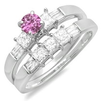 Dazzlingrock Collection 14K Pink Sapphire And White Diamond Ladies Bridal Engagement Ring Set, White Gold, Size 6