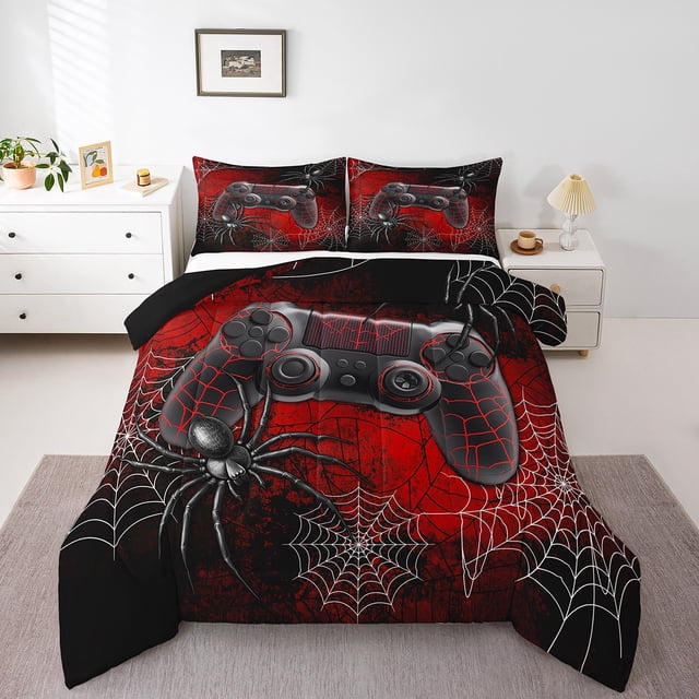 Erosebridal Video Game Bedding Twin Comforter Set,Spider Wed Down Comforter,Gamepad Room Decoration,Reversible,2-Piece