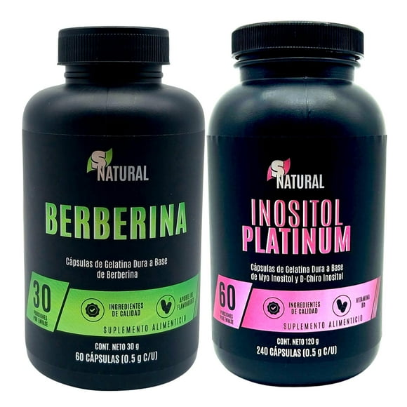Berberina 60 cápsulas y Myo Inositol D Chiro 240 cápsulas SNatural negro