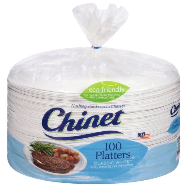 30 Count Chinet Classic White Heavy Duty Paper Platters Pack of 4 12 ⅝ x10” 