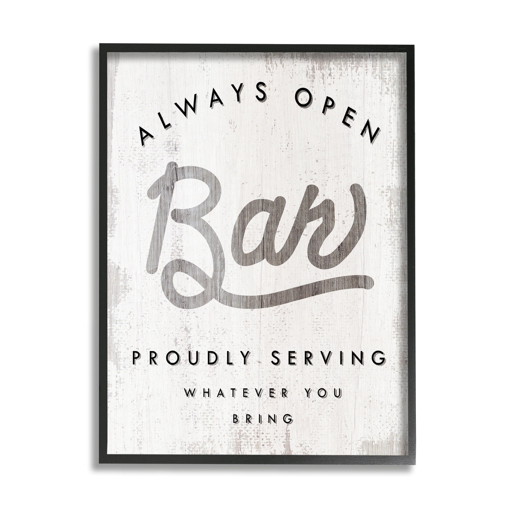 Stupell Industries Always Open BYOB Bar Sign Funny Drinking Phrase Black Framed, 24 x 30, Design by Daphne Polselli