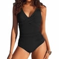 thumbnail image 2 of NMMUED Women Tummy Control One Piece Swimsuit Push Up Bathing Suit Full Coverage Slimming Swimwear Black S, 2 of 5