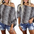 thumbnail image 4 of Tops de mujer Cuello con estampado de leopardo Fuera del hombro Sexy Tops casuales sueltos Fridja  hj308, 4 of 9