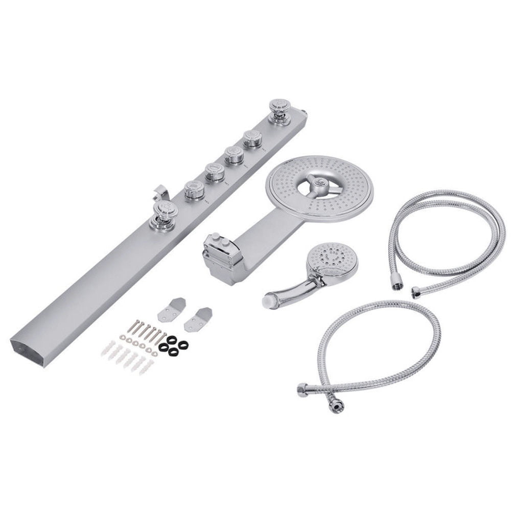 Finihen Shower Panel, Shower Panel Tower System, 40 Inch Aluminum Alloy Shower Column Massage Jet System with Hand Shower, Silver Finihen Shower Panel, Shower Panel Tower System, 40 Inch Aluminum Alloy Shower Column Massage Jet System with Hand Shower, Silver