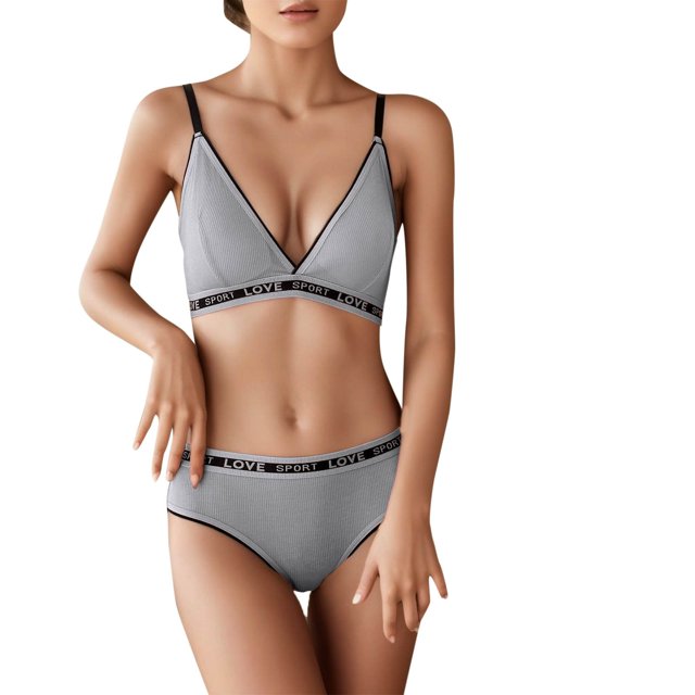 Gibobby Conjuntos de bragas con sujetador Lindo conjunto de lencería de dos piezas para mujer Sujetador inalámbrico sin y tanga Conjunto de ropa interior(Gris, Talla única)