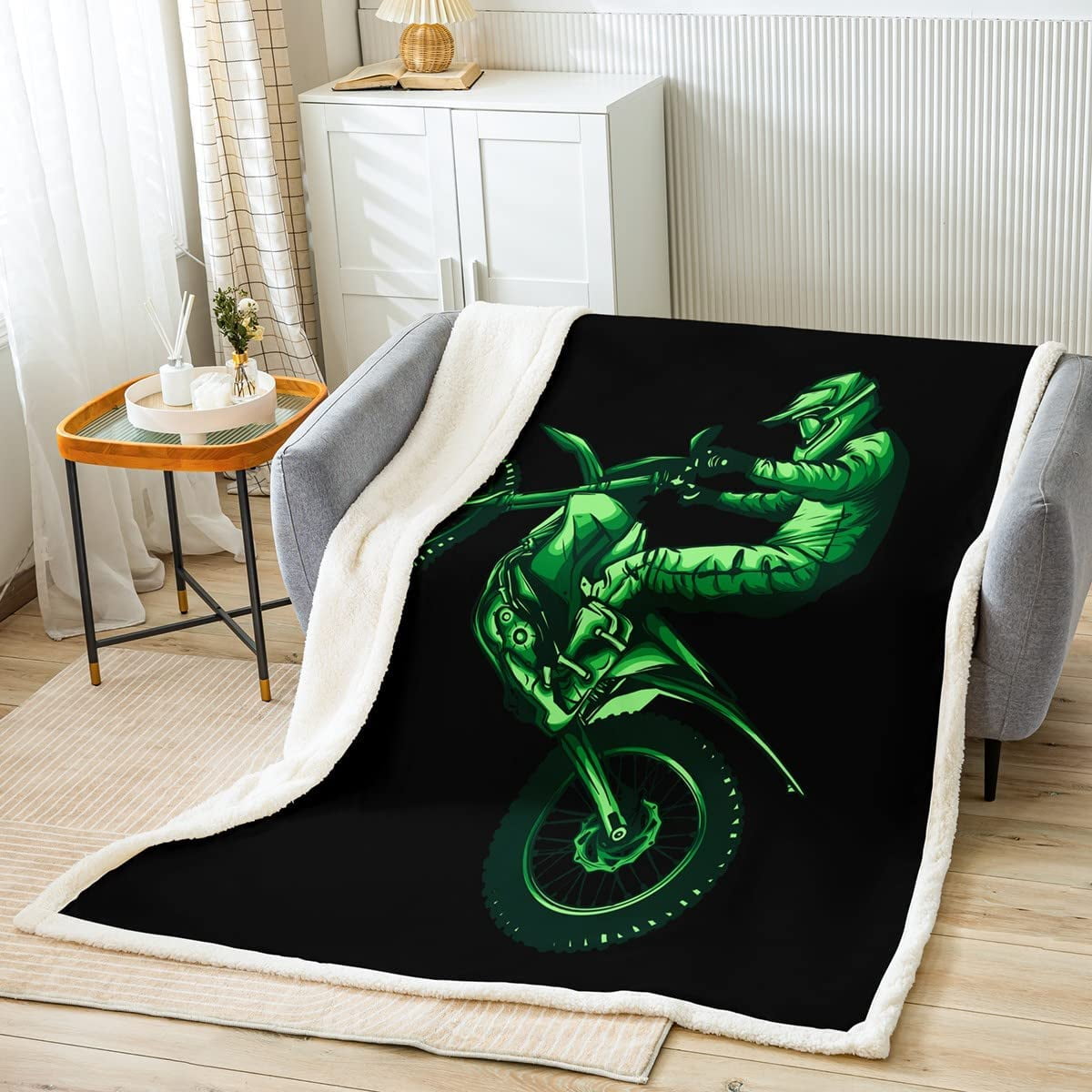 Dirt Bike Rider Blanket Throw 60x80 Extreme Sports Hippie Sherpa