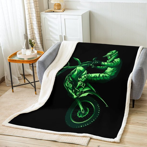 Dirt Bike Rider Blanket Throw 60x80 Extreme Sports Hippie Sherpa