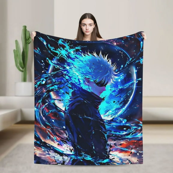 Cozy Warm Plush Throw Jujutsu Kaisen Gojo Satoru Fluffy Blanket for Bed Couch Living Room 50"x40"