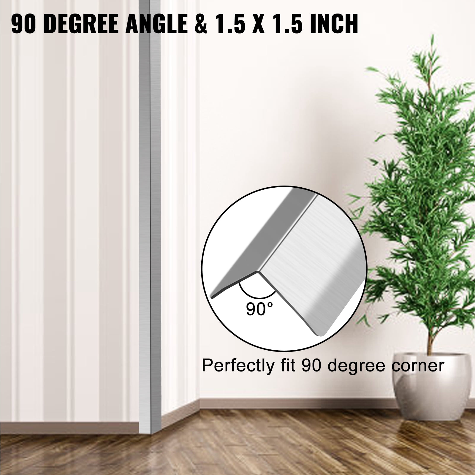 VEVOR Stainless Steel Corner Guards 1.5 x 1.5 x 48 inch Metal Wall Corner Protector Pack of 10 Corner Guards 20 Ga 304 Stainless Corner Guard with 90-Degree Angle for Wall Protection and Decoration