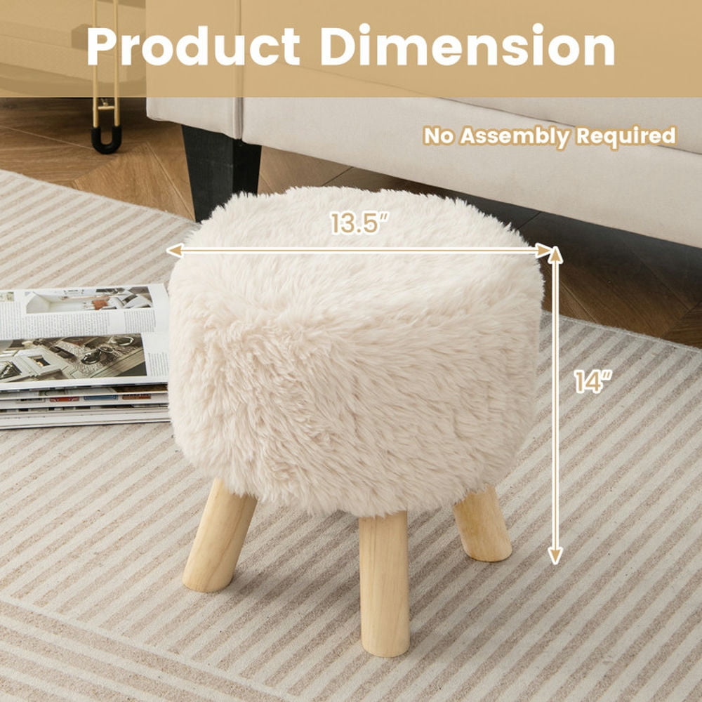 Finihen Ottoman, Foot Stool, Round Footstool Ottoman, Faux Fur Footrest with Padded Seat and Rubber Wood Legs, for Living Room, Bedroom, Kids' room, White Finihen Ottoman, Foot Stool, Round Footstool Ottoman, Faux Fur Footrest with Padded Seat and Rubber Wood Legs, for Living Room, Bedroom, Kids' room, White