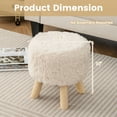 thumbnail image 2 of Resenkos Round Footstool Ottoman Faux Fur Footrest with Padded Seat and Rubber Wood Legs-White, Modern Decorative Foot Rest for Makeup, Bedroom,Side Table End Table, 2 of 5