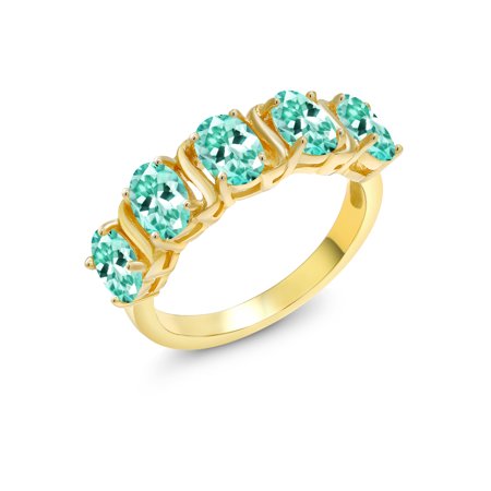 Blue Apatite Ring - 2.62 Ct Oval Blue Apatite 18K Yellow Gold Plated Silver Ring