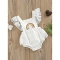 thumbnail image 3 of Gureui Toddler Infant Baby Girls Romper, Casual Fly Sleeve Square Neck Lace Patchwork Rainbow Pattern Summer Bodysuit, 3 of 9