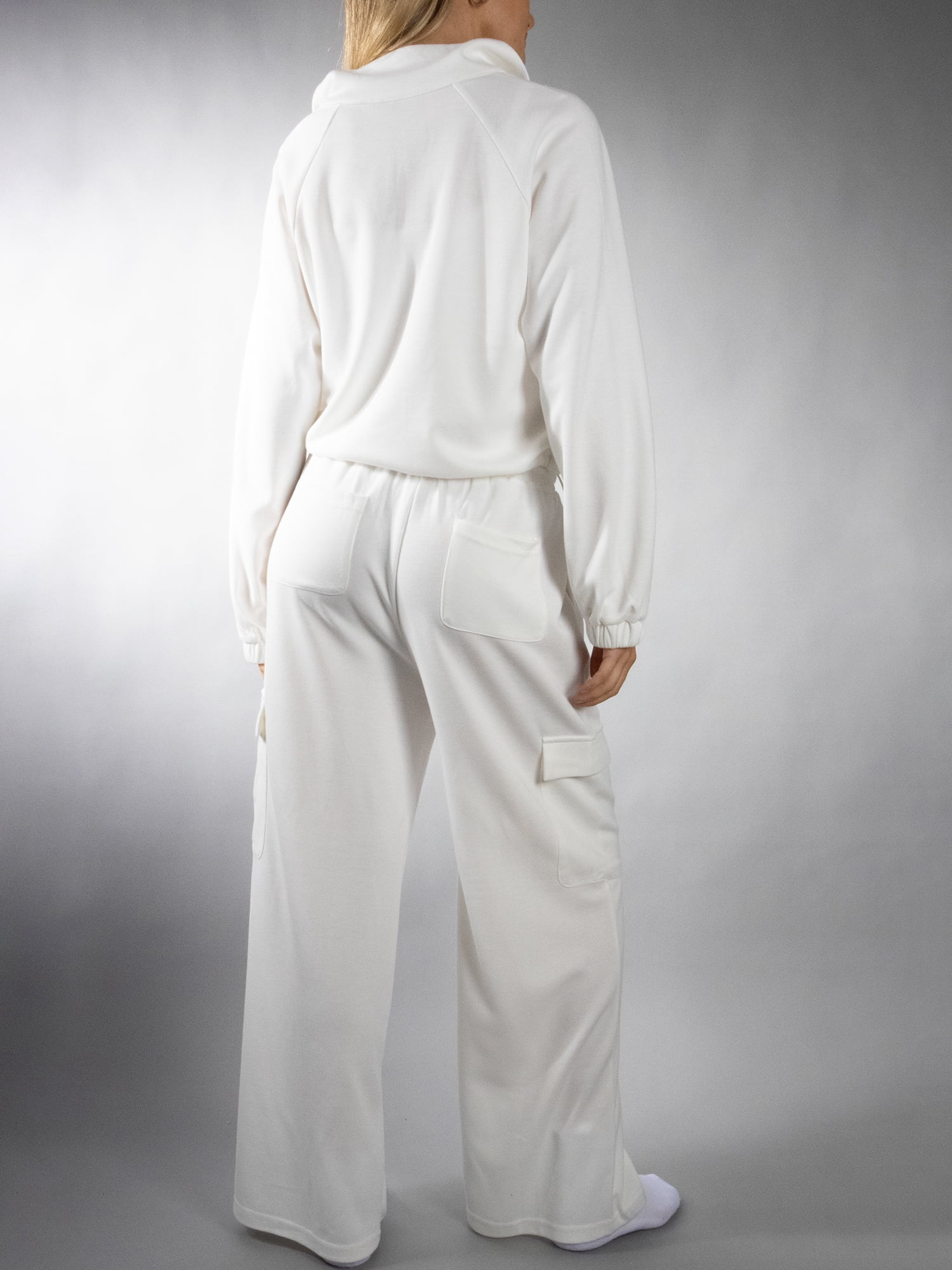 DARING DIVA 2Pcs Women's Stylish Half Zip Pullover Pants Set XS White