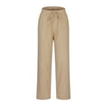 thumbnail image 5 of Summer Saving Wycnly on Sale Pants for Women Womens Loose Straight Leg Pants Casual Solid Plus Size High Waist Drawstring Long Pants Ladies Fashion Cotton Linen Pocket Trousers, 5 of 7