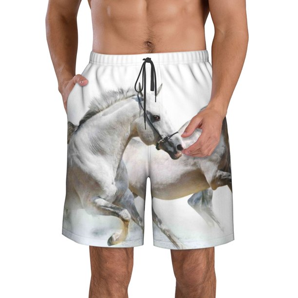 Balery Running White Horses Traje de Baño Estilo Hawaiano para Hombre, Shorts de Secado Rápido con Bolsillos-X-Large