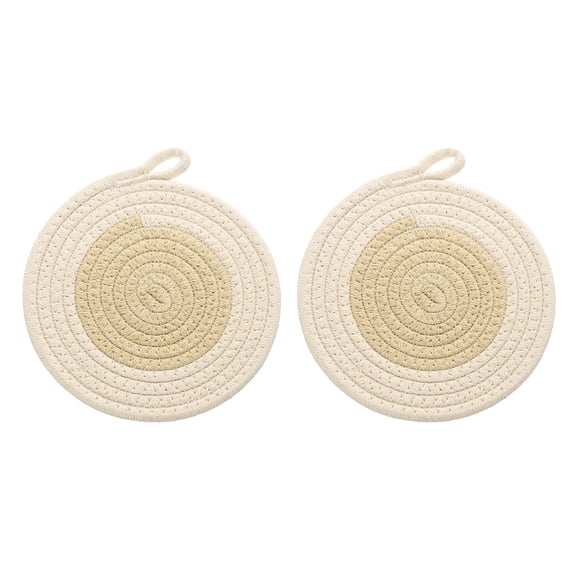 2Pcs Round Braided Placemats, 7.1" Woven Placemats Kitchen Table Place Mats with Hook for Farmhouse Decor(Beige)