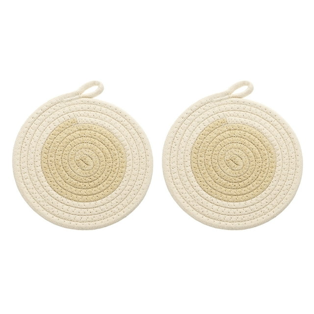 2Pcs Manteles Individuales Redondos Trenzados, 7.1" Manteles Tejidos para Mesa de Cocina con Gancho para Decoración de Granja (Beige)