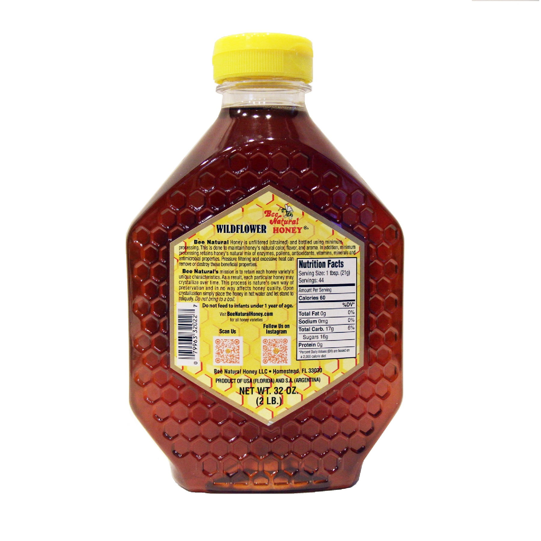 (3 pack) Bee Natural Wildflower 100% Pure Unfiltered, Uncooked Honey, 32 Oz