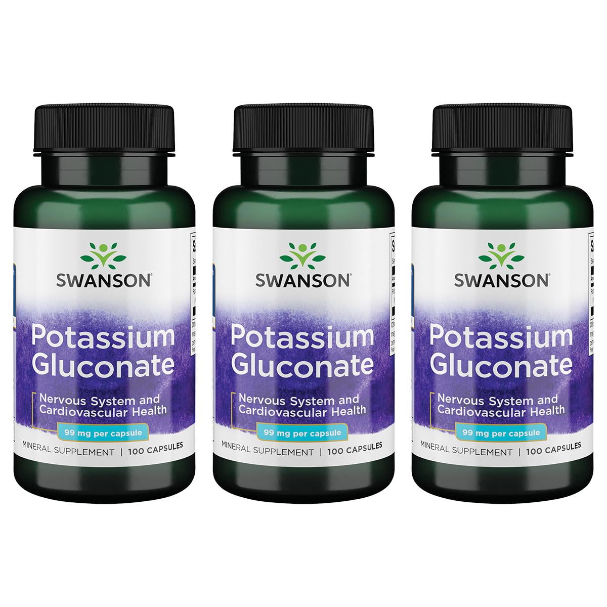 Swanson Potassium Gluconate 99 mg 100 Caps 3 Pack
