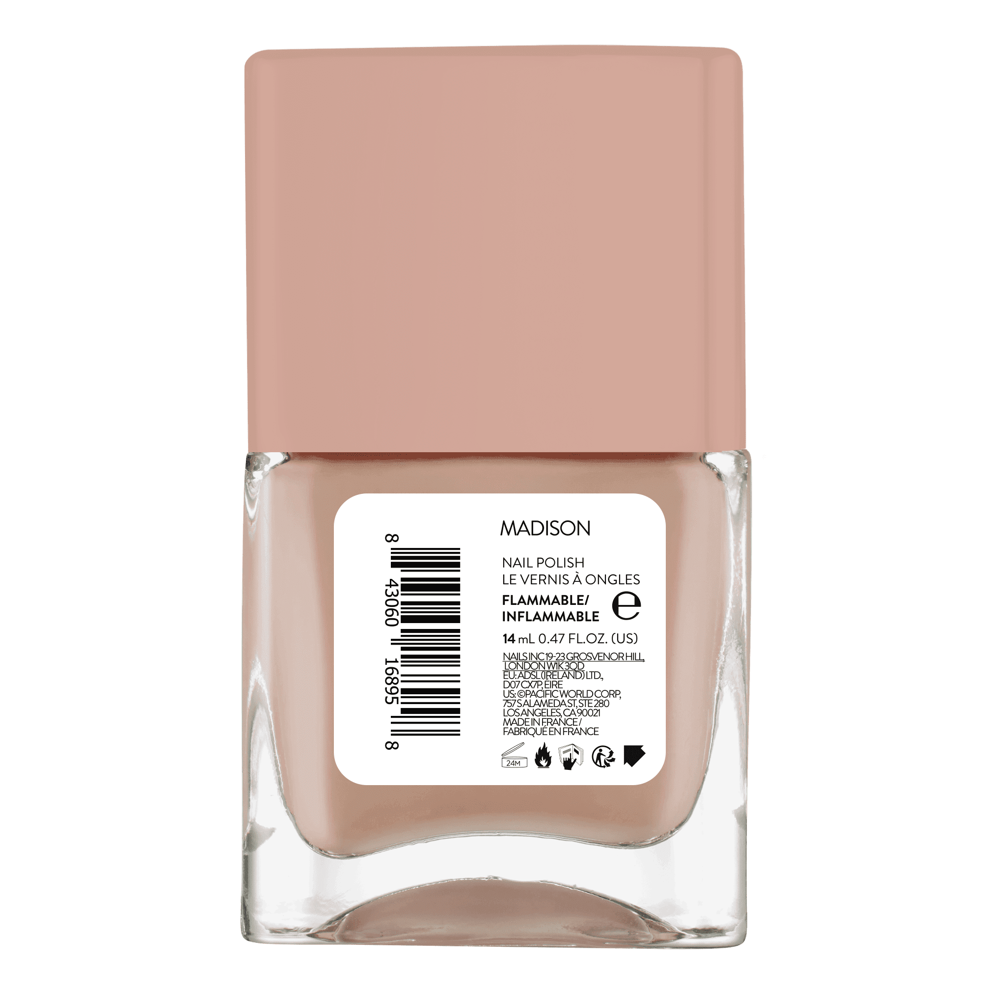 Nails.INC, It's Topless Gel-Like Nail Polish, 4-in-1 Base Coat, Treatment, Color & Top Coat, Madison, Tan Nude, 0.47 oz