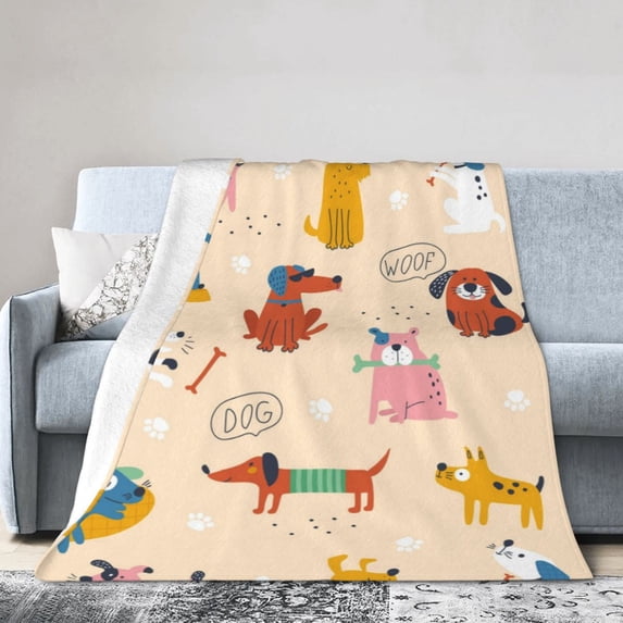DouZhe Ultra-Soft Micro Fleece Lightweight Flannel Bed Blanket, Cute Dogs Funny Puppy Print Cozy Warm Throw Blankets, 50"x40"