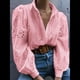 thumbnail image 5 of Blusa de Mujer con Mangas Largas Abullonadas, Cuello en V, Botones, Encaje Calado y Bordado Rosa M, 5 of 9
