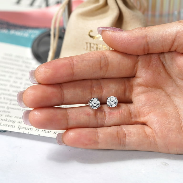 JeenMata Carat Moissanite Solitaire Stud Earrings, 18K White