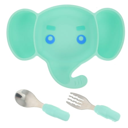 

1 Set Baby Feeding Bowl Silicone Weaning Plate Cartoon Suction Bowl Fork Spoon