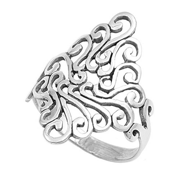 Oxidized Swirl Wide Filigree Vintage Ring .925 Sterling Silver Band Jewelry Female Male Size 8