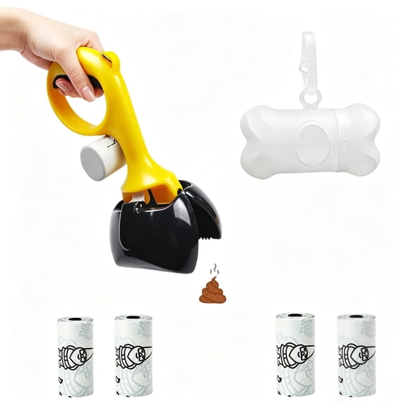 Portable Dog Pooper Scooper Set with Bone-Shaped Bag Dispenser, Handheld Waste Tool for Yard & Walks