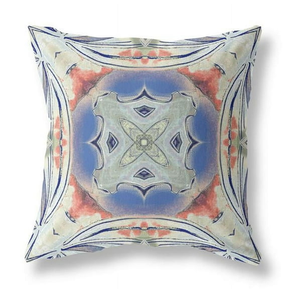 HomeRoots 418218 5 x 18 x 18 in. Cream & Blue Blown Seam Geometric Indoor & Outdoor Throw Pillow