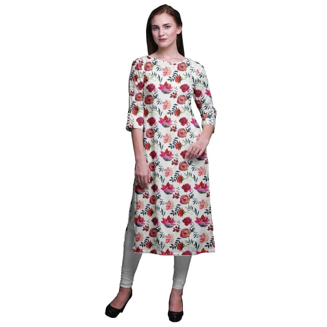 Bimba Robe Kurti Longue Imprimée Tunique Droite Manches 3/4 Robes pour Femmes Haut