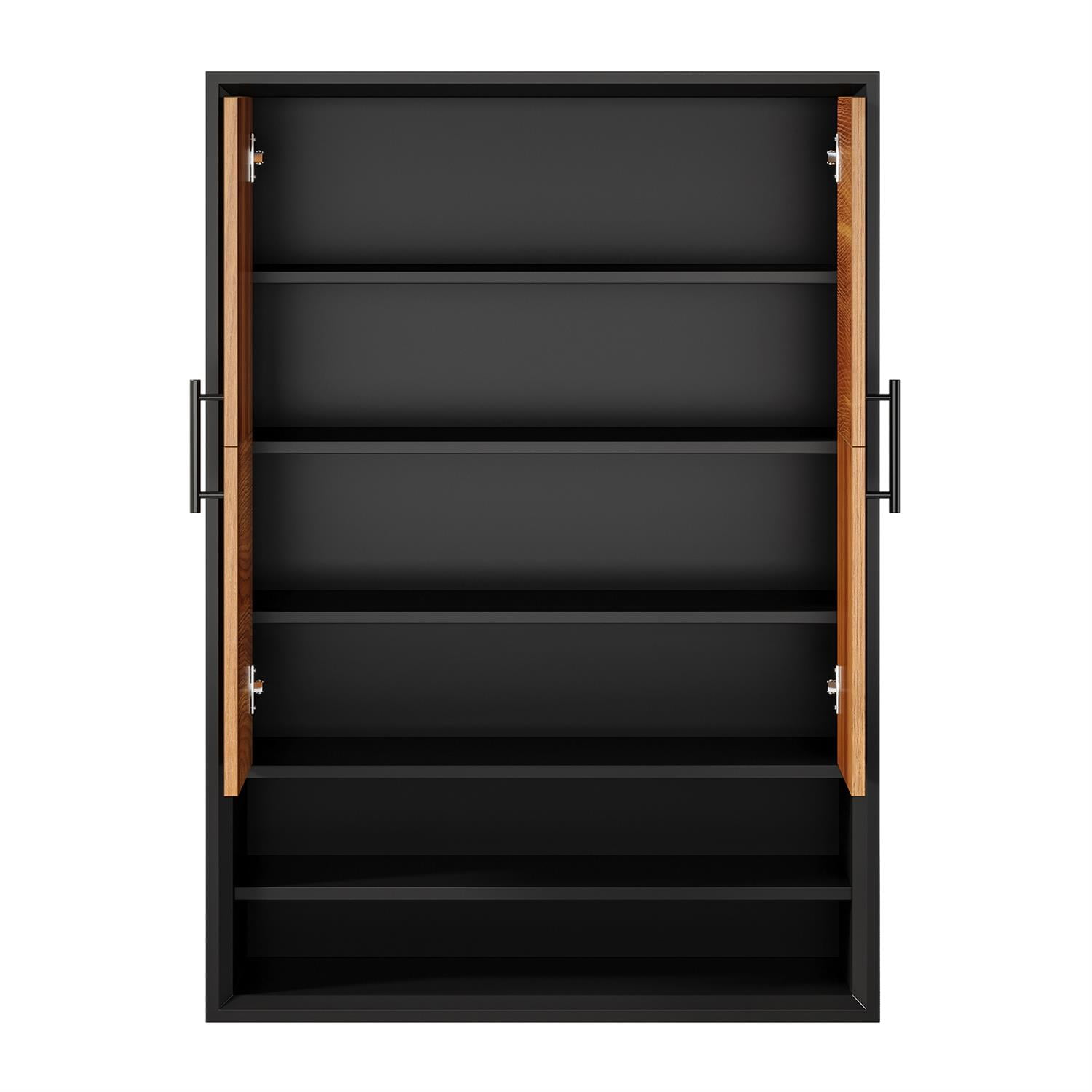 Demi Bonn 43" Modern Wooden Shoe Cabinet, 2-Door Entryway Storage, Open Shelf Organizer, Space-Saving Entryway Solution, Brown