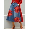 thumbnail image 2 of Womens Red Floral Print Denim A-Line Midi Skirt With Belt, 2 of 2