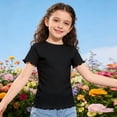 thumbnail image 2 of Girls Lettuce Trim Shirts Short Sleeve Ribbed Tops Tops for Girls 10-12 Crewneck Casual T Shirt Summer Tee Blouse(Size 10-11 Years,Black), 2 of 4