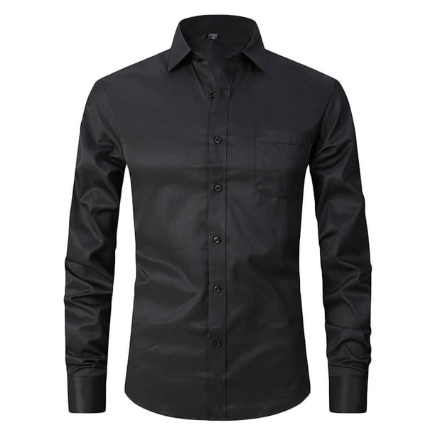 pstuiky manga larga para hombre, Camisa de negocios tipo cárdigan con cuello vuelto liso a la moda para hombre Tops casuales para hombres l