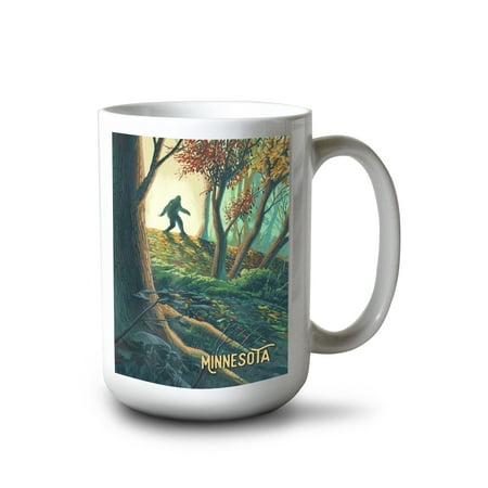 

15 fl oz Ceramic Mug Minnesota Wanderer Bigfoot in Forest Dishwasher & Microwave Safe