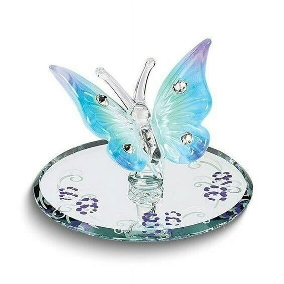 NEW Glass Baron Blue & Purple Butterfly with Crystals Handcrafted Glass Figurine